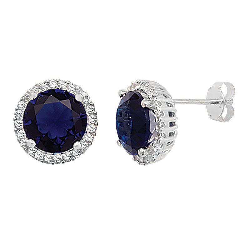 Sterling Silver Round Sapphire Studs