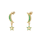 Opal Half Moon Stud Earrings - Gold