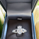 Sterling Silver Clear Diamond Claddagh Ring - April