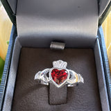 Sterling Silver Garnet Claddagh Ring - January