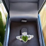 Sterling Silver Peridot Claddagh Ring - August