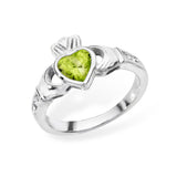 Sterling Silver Peridot Claddagh Ring - August