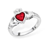 Sterling Silver Garnet Claddagh Ring - January