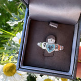 Sterling Silver Aqua Claddagh Ring - March