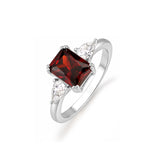 Emerelle - Ruby Red Princess Cut Sterling Silver Ring