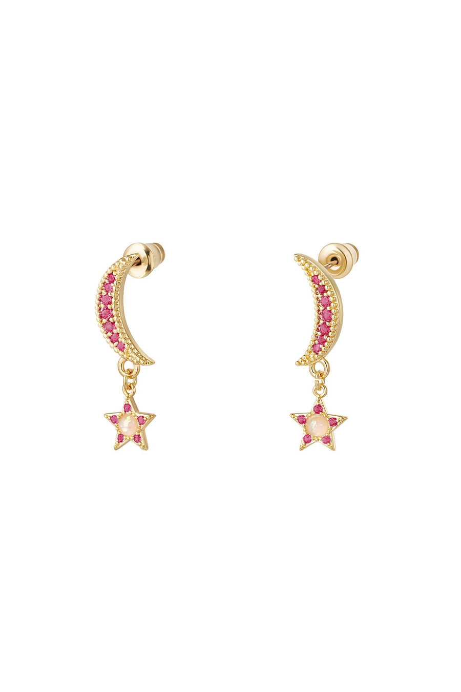 Opal Half Moon Stud Earrings - Gold