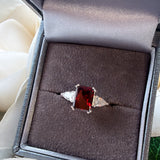 Emerelle - Ruby Red Princess Cut Sterling Silver Ring
