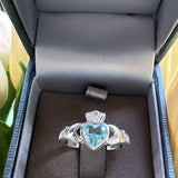 Sterling Silver Aqua Claddagh Ring - March