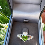 Sterling Silver Peridot Claddagh Ring - August