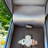 Sterling Silver Clear Diamond Claddagh Ring - April