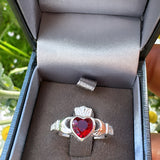 Sterling Silver Ruby  Claddagh  Ring - July