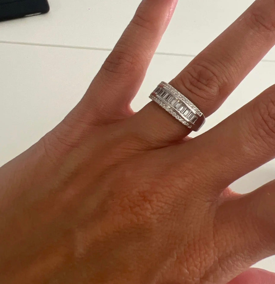 Sterling Silver Wide Baguette  Ring