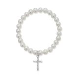 Kids Stretchy White Pearl & Cross Charm Bracelet