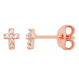 Rose Gold - Sterling Silver Cross  Earrings