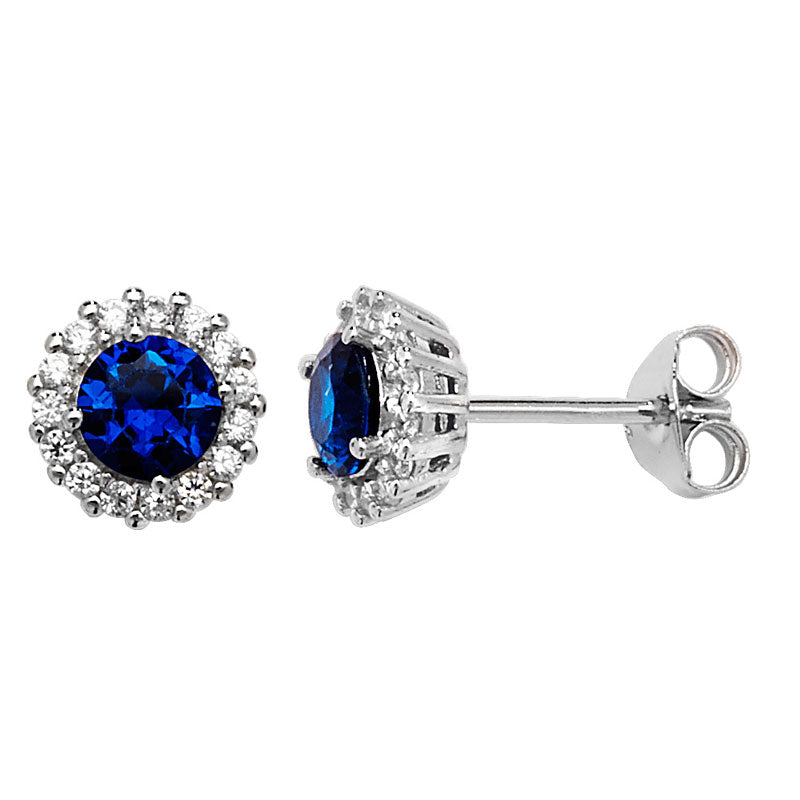 Sterling Silver Round Sapphire Studs