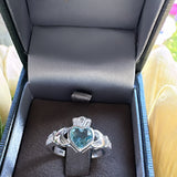 Sterling Silver  Blue Topaz Claddagh Ring - December