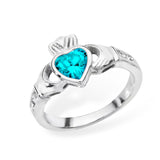 Sterling Silver  Blue Topaz Claddagh Ring - December