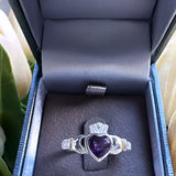 Sterling Silver Amethyst Claddagh Ring - February