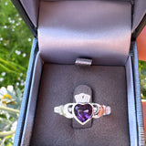 Sterling Silver Amethyst Claddagh Ring - February