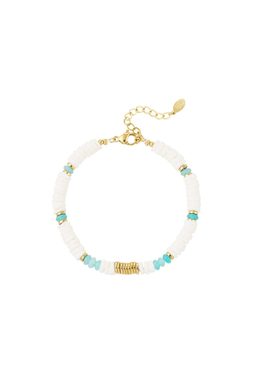 Turquoise, White & Gold Beaded Bracelet
