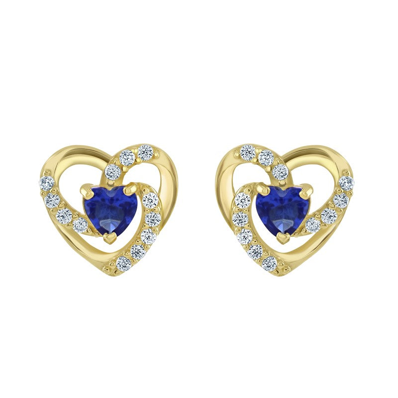9ct Gold Sapphire Heart Earrings (9ct Solid Gold)