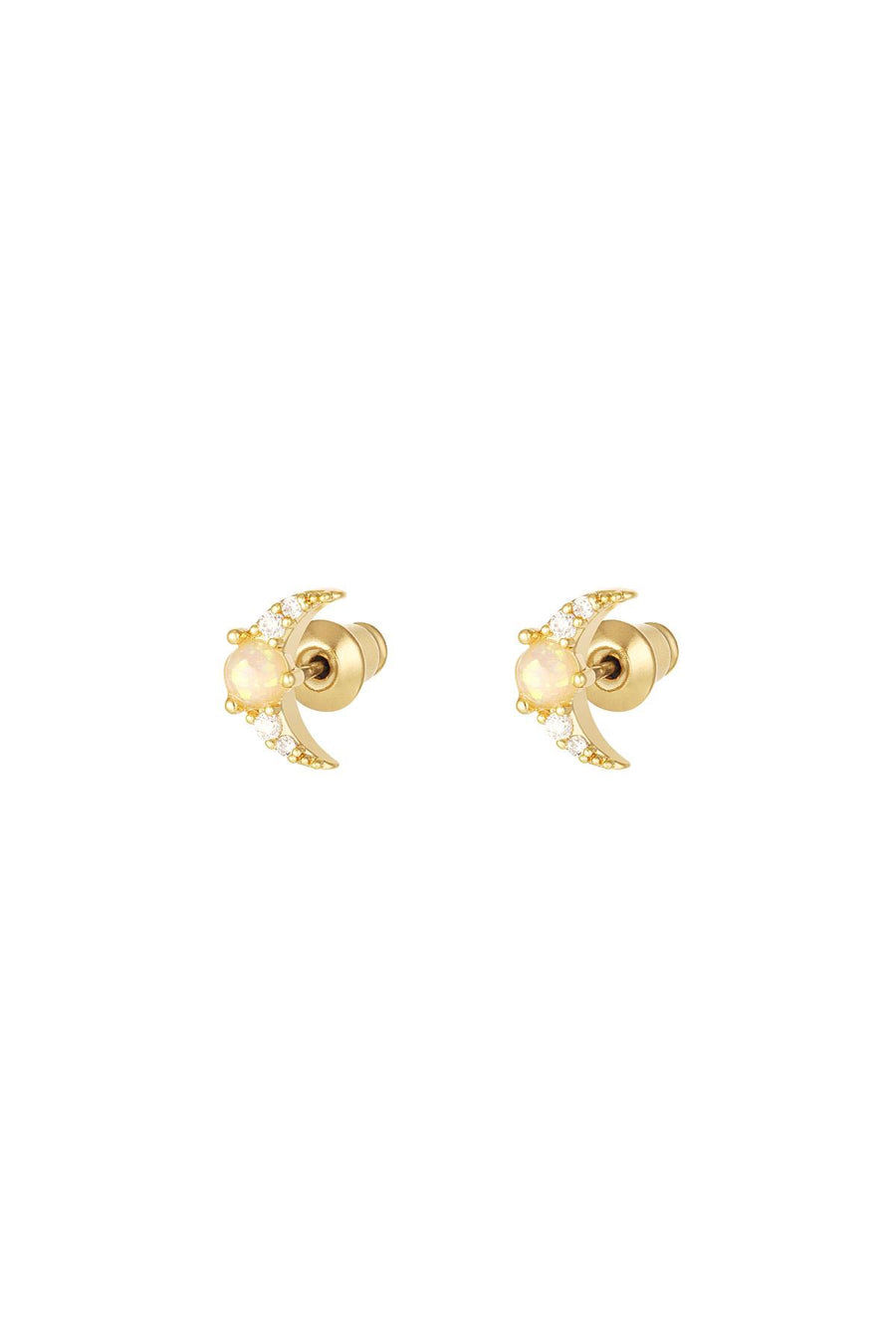 Mini Opal Half Moon Stud Earrings - Gold