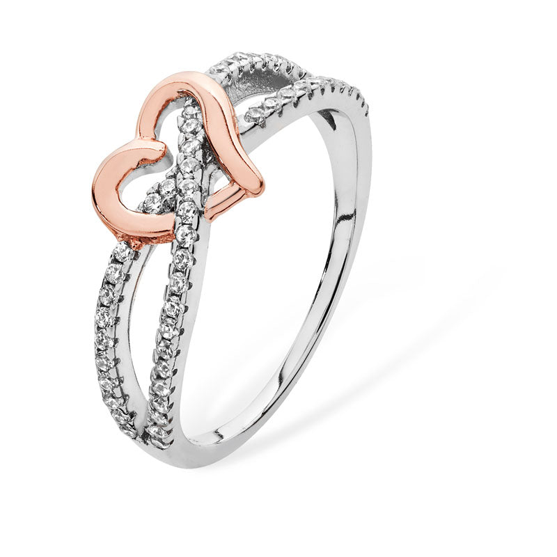 Sterling Silver & Rose Gold Heart Ring