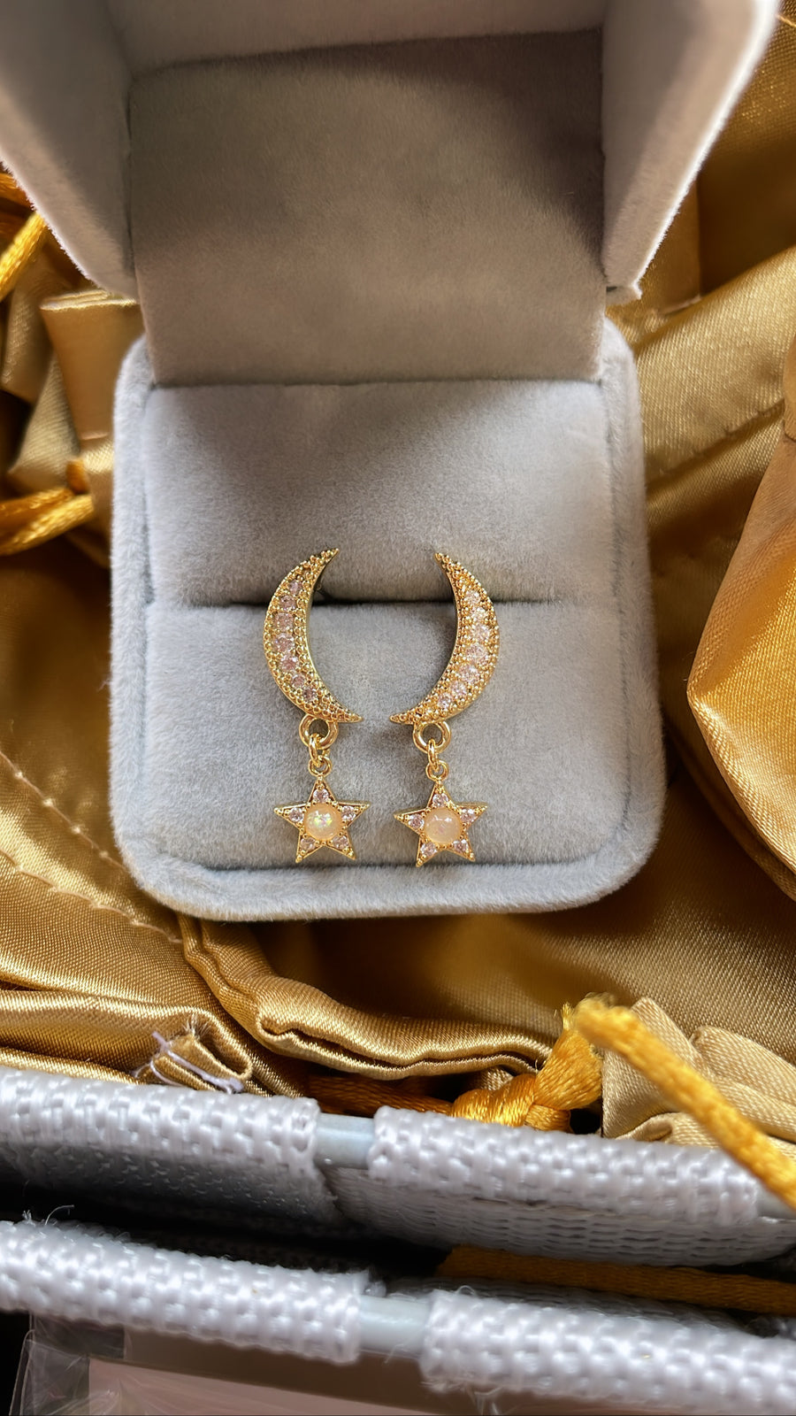 Opal Half Moon Stud Earrings - Gold