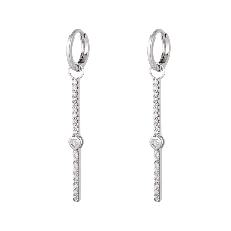 Hanging Heart Earrings - Silver