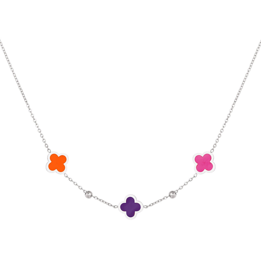 Orange,Purple & Pink  Clover  Necklace- Gold & Silver Available
