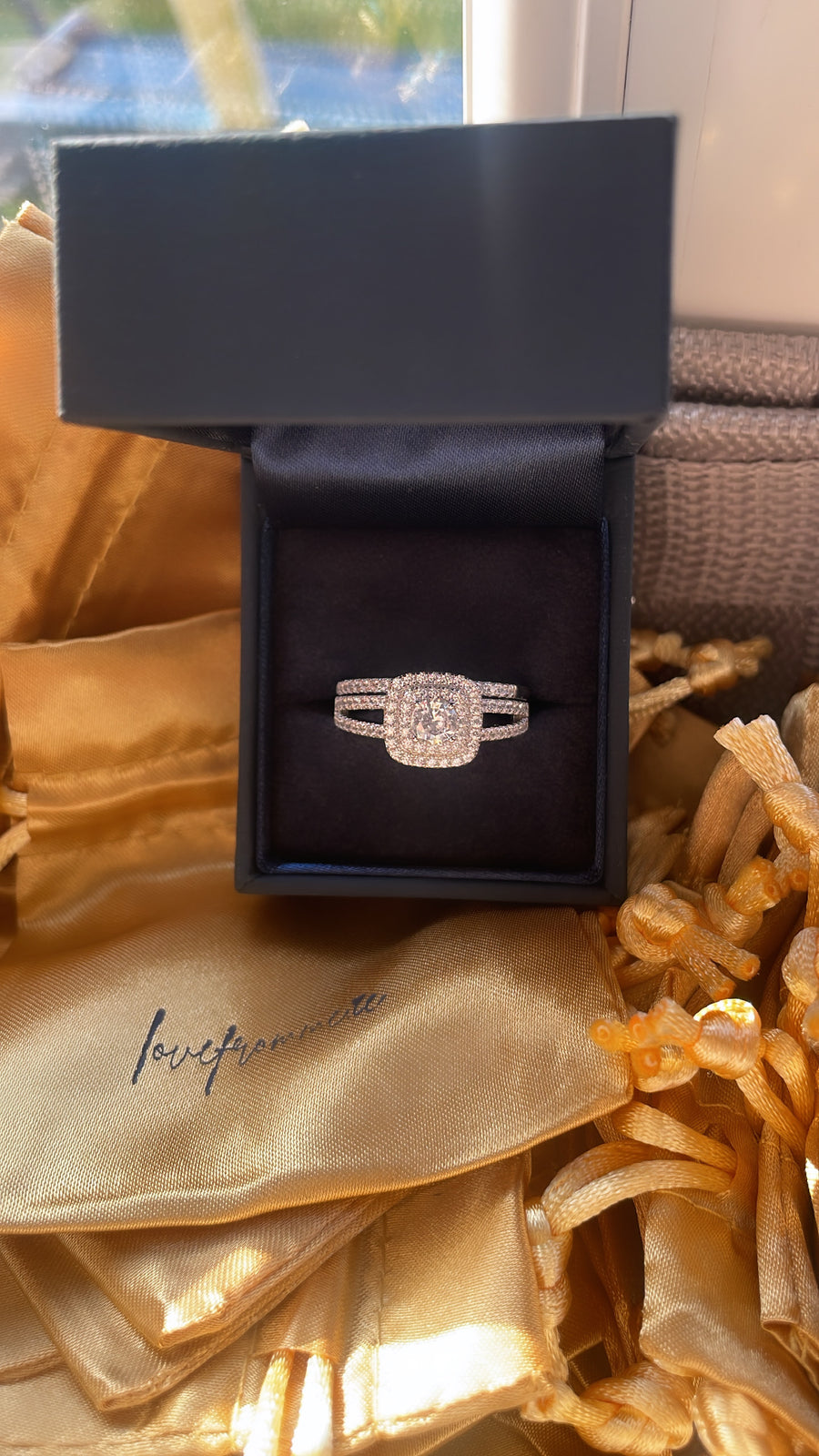 Sterling Silver Square Solitaire Ring Set