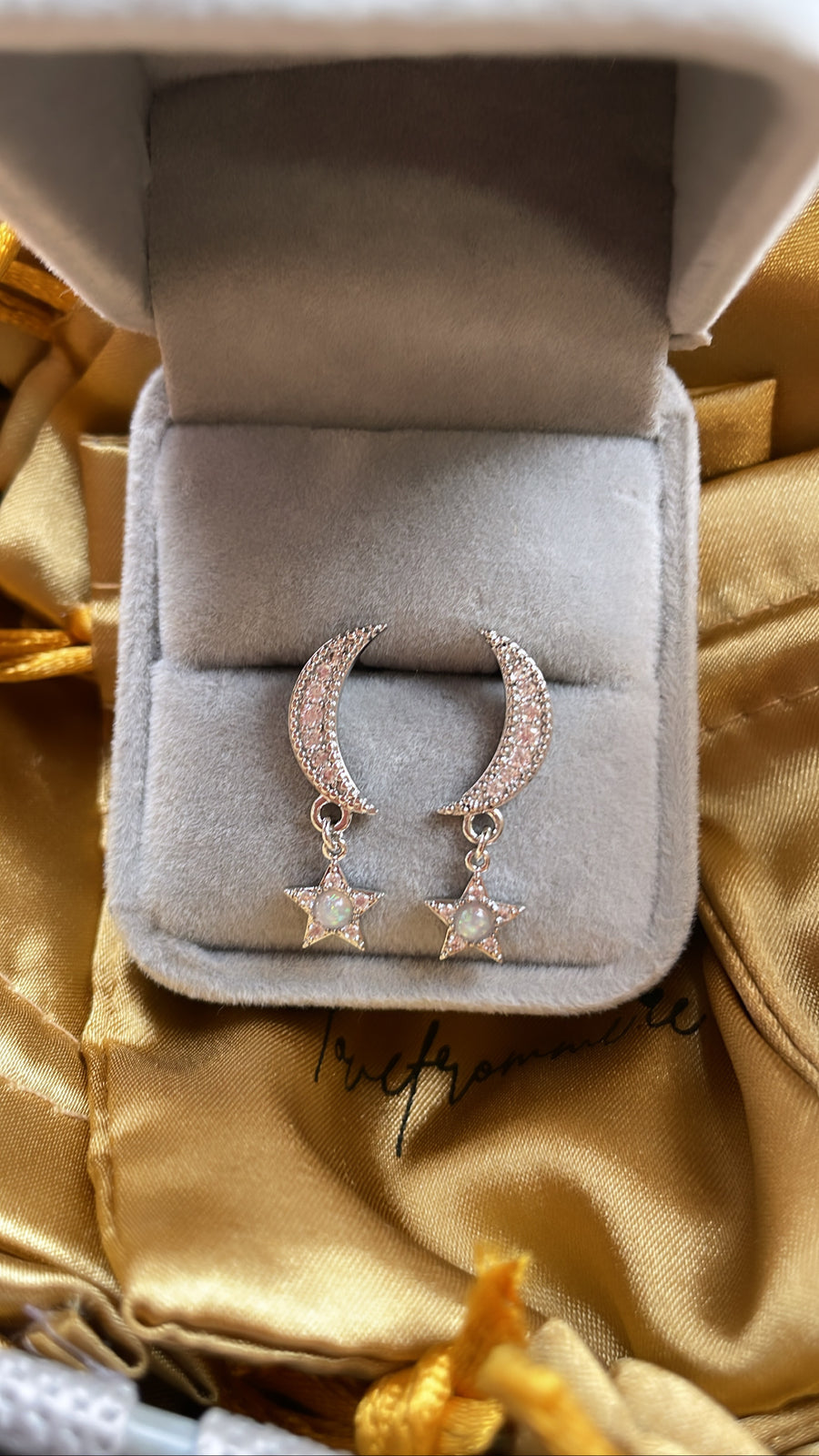 Opal Half Moon Stud Earrings - Silver